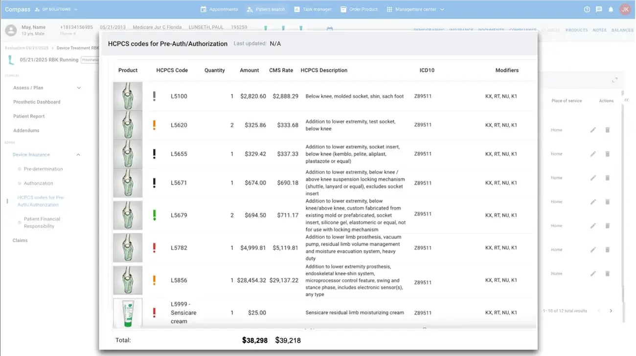 HCPCS selection with pre-authorization status